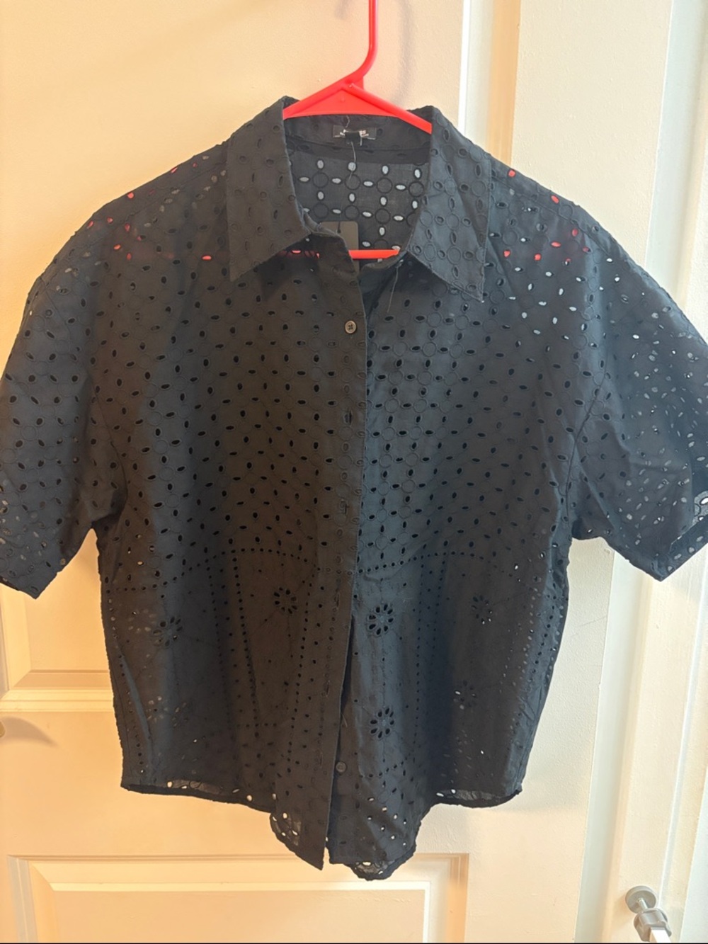 Express Black Eyelet Button-Up Blouse